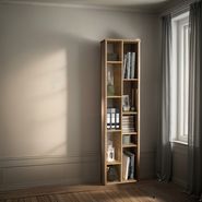 Biblioteca Delos Dof05 Color Roble Natura/blanco Laca De Melamina 180cm X 90cm X 35cm Con 10 Estante
