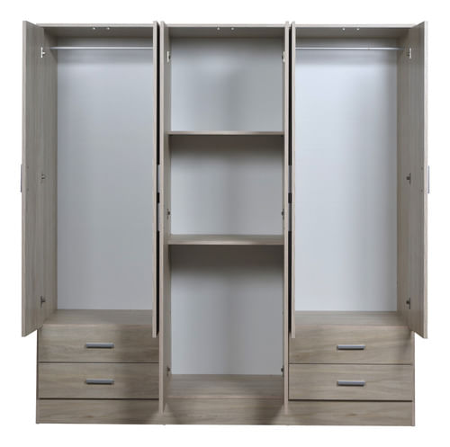 Placard-Tana-Plus-6ptas-4caj-Melamina-Dormitorio----Color-Fresno-Blanco