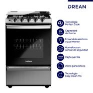COCINA DREAN CD5614AI0 LU/ENC/CAP/2 QUEM. GRANDES+ 2 QUEM MEDIA./ PARRIL FUNDC INOX