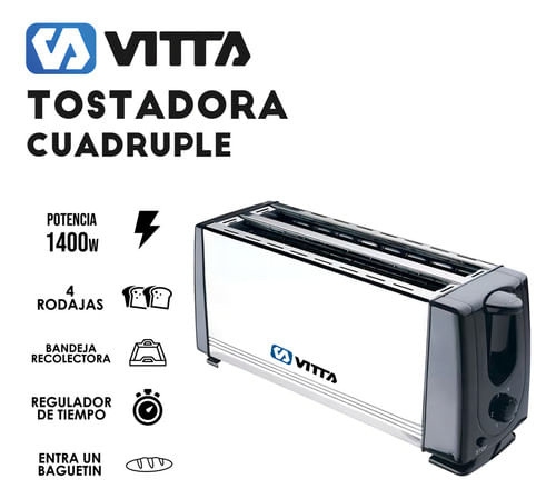 Tostadora-1400w-Metal-4-Panes-6-Niveles-Vitta-Color-Plateado