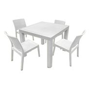 Juego Mesa De Jardin Plastico Rattan 80x80cm + 4 Sillas