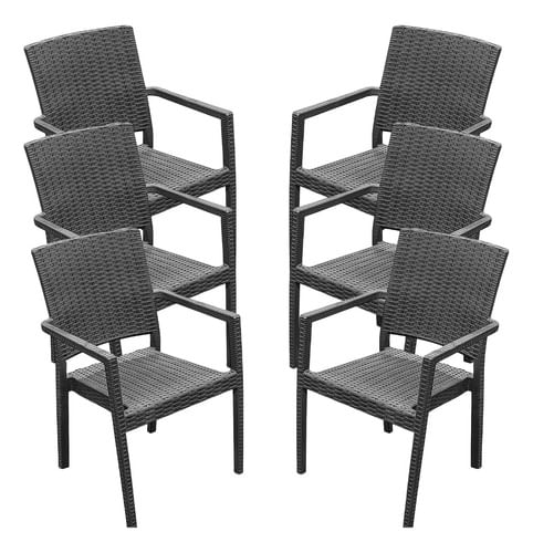 Silla-De-Plastico-Reforzadas-Con-Apoyabrazos-Rattan-X-6-Un-NegroLisa