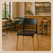 Pack 6 Sillas De Comedor Milan Paras De Madera Nordicas Asiento Negro Plastico