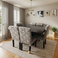 Juegos De Comedor, Mesa Cuadrada + 6 Sillas Chenille Negro Y Wengue