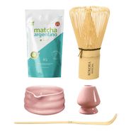 Set 4 Piezas Chasen Bowl Chashaku Soporte + Matcha 50gr - Rosa